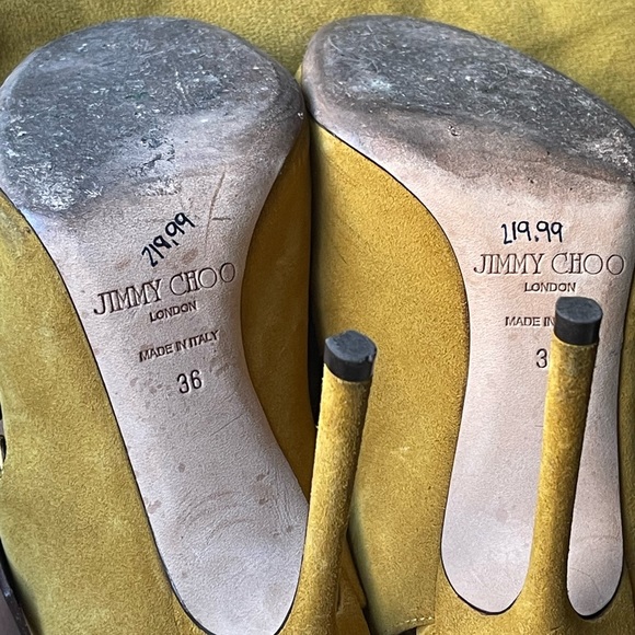 Jimmy Choo Trick 110 Suede Heeled Sandals in Yellow Brown - Picture 5 of 10